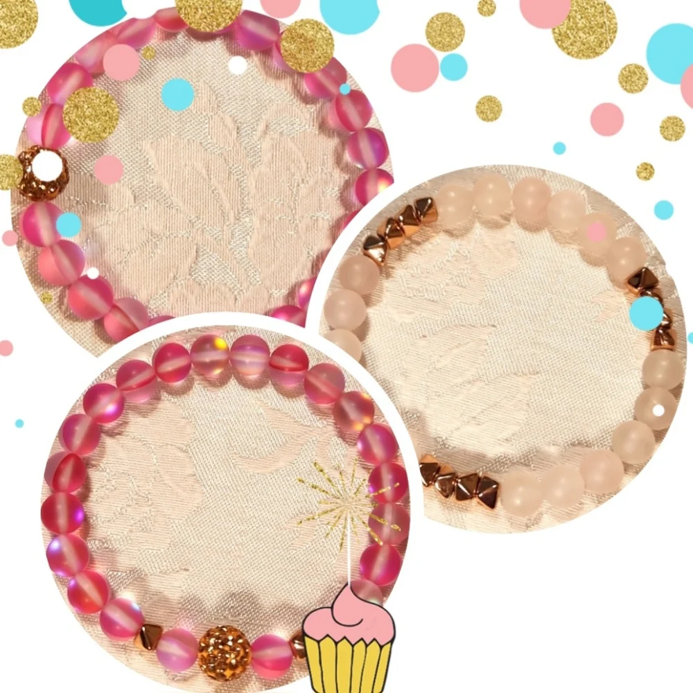 Iridescent Rose Quartz Stretch Bracelets, Set Of 3